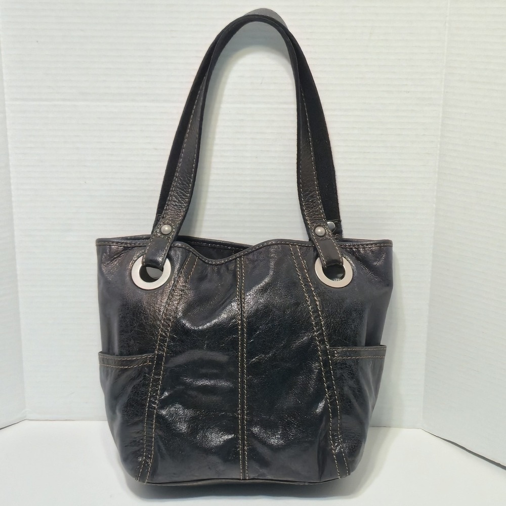 FOSSIL HATHAWAY Shoulder Bag Tote Satchel Purse Black Leather